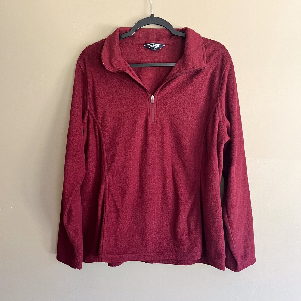 Lands'End Red Fleece Pullover Sweatshirt Extra Large